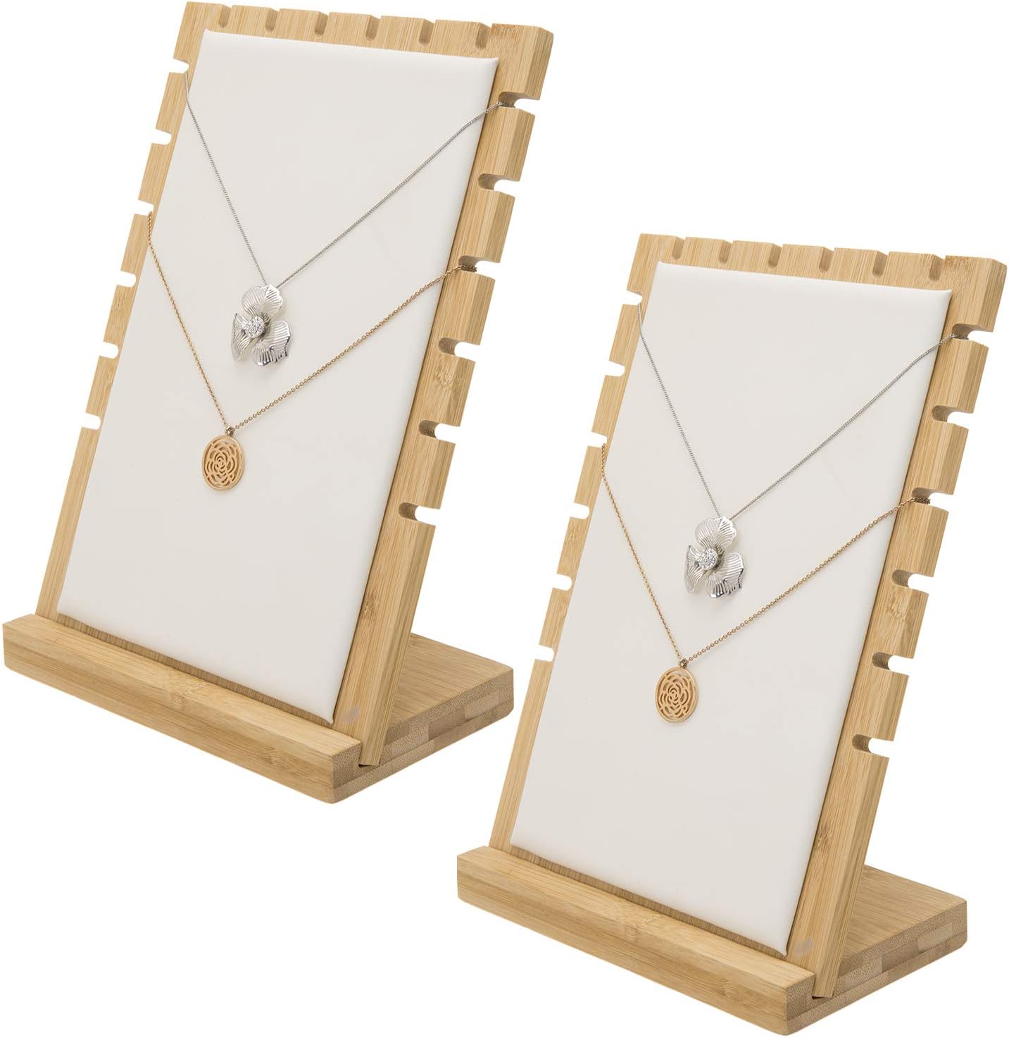 MyGift Bamboo & White Panel Jewelry/Necklace Tabletop Display Boards, Set of 2