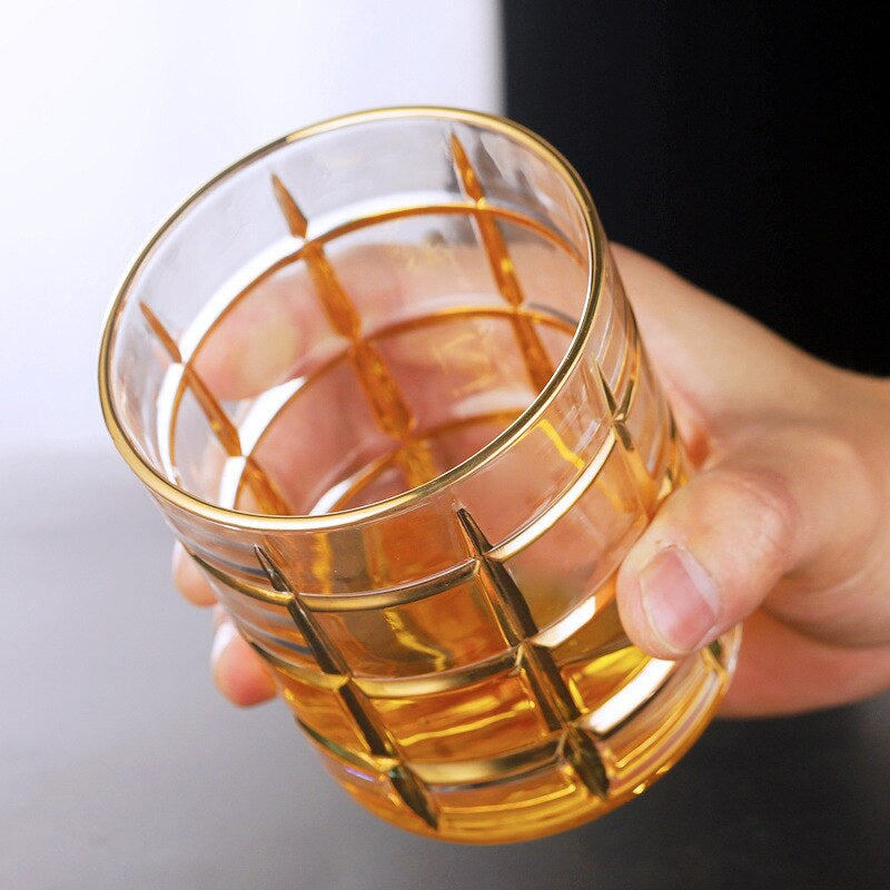 Gold Rim Grid Whiskey Glass