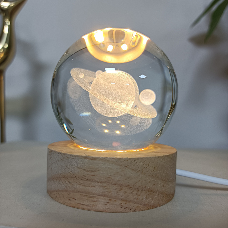 Solar System Ball Wooden Base Lamp
