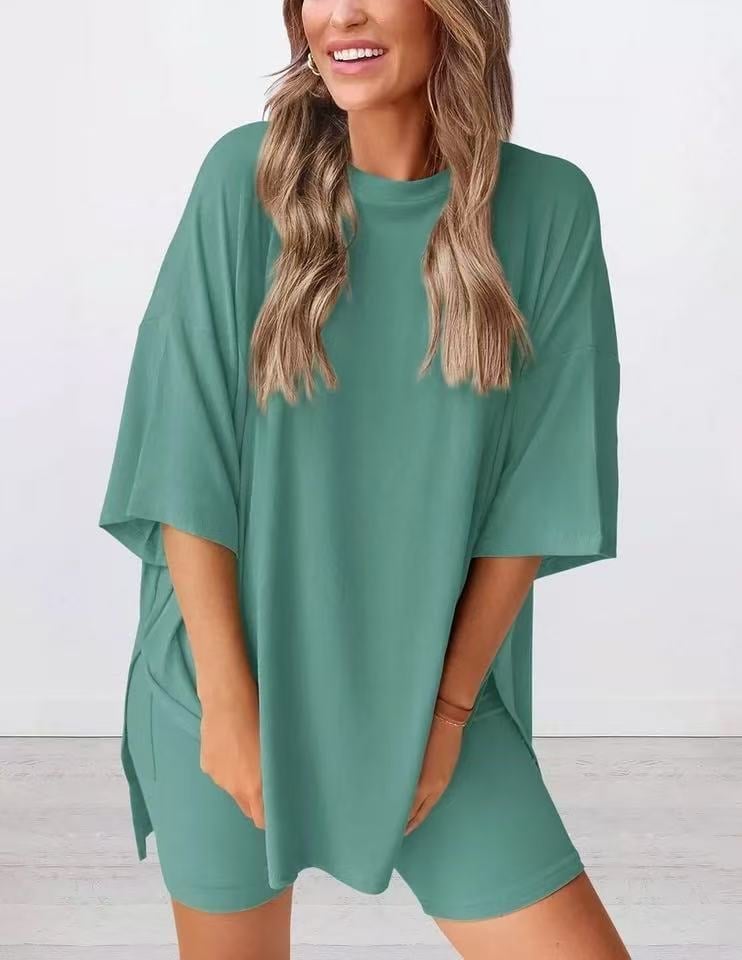 💝 2025 Sommer Casual Oversized Shirts Shorts Passendes zweiteiliges Lounge-Set für Frauen