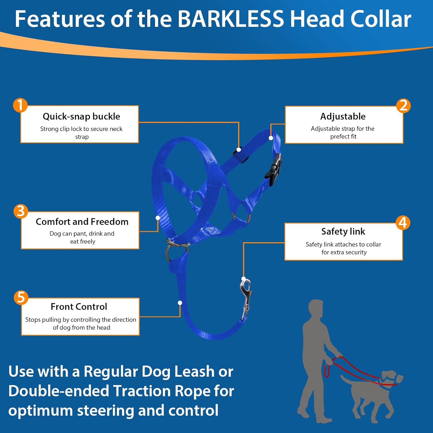 BARKLESS Soft Dog Head Collar, No Pull Training Tool for Small Medium Large Dogs on Walks, Gentle Training Collar and Control for Heavy Pullers, Includes Free Training Guide