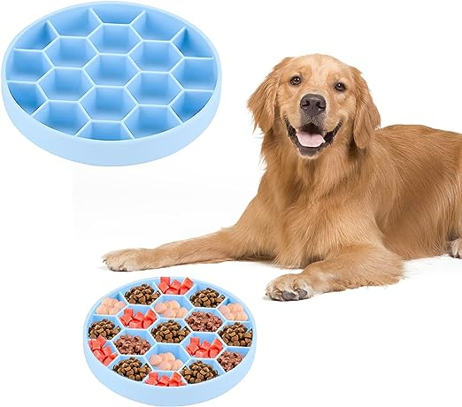 Slow Feeder Dog Bowl, Dog Bowl Slow Feeder Non-Slip Dog Bowl Silicone Suction Cup Honeycomb Dog Slow Feeder Bowl