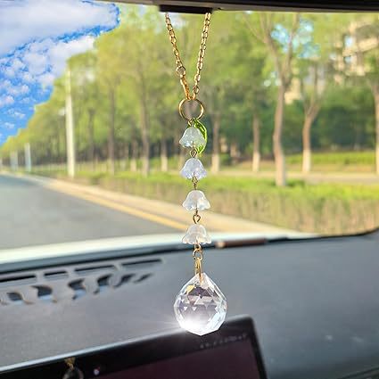 🔥 50% OFF - Last Chance! 🔥Cute lily of the valley creative crystal pendant diy glass flower pendant bag car pendant，Bedroom, office and balcony can be decorated
