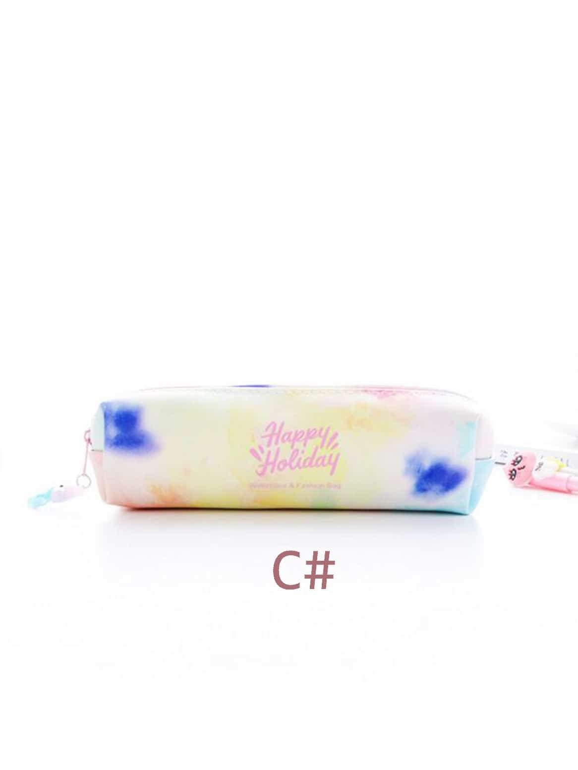 Letter Print Colorful Pencil Case 1pc