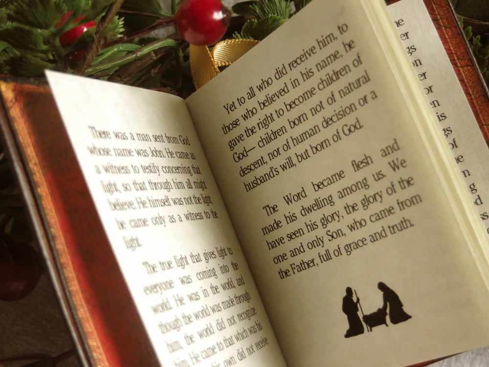 Miniature Bible Book Ornament with Christmas Nativity Story