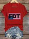 Women's FDT American Flag Upside Down Print Caasual T-shirt