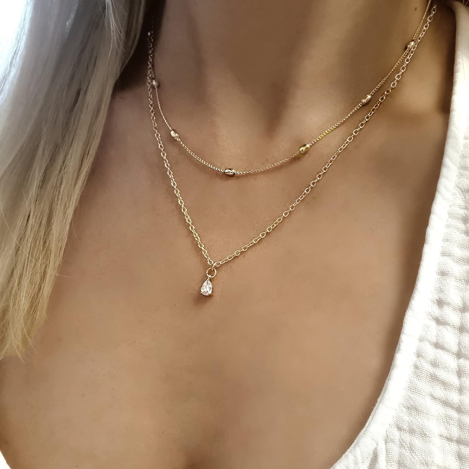 Tewiky Diamond Necklaces for Women, Dainty Gold Necklace 14k Gold Plated Long Lariat Necklace Simple Gold CZ Diamond Choker Necklaces for Women Trendy Gold Necklace Jewelry Gifts for Girls