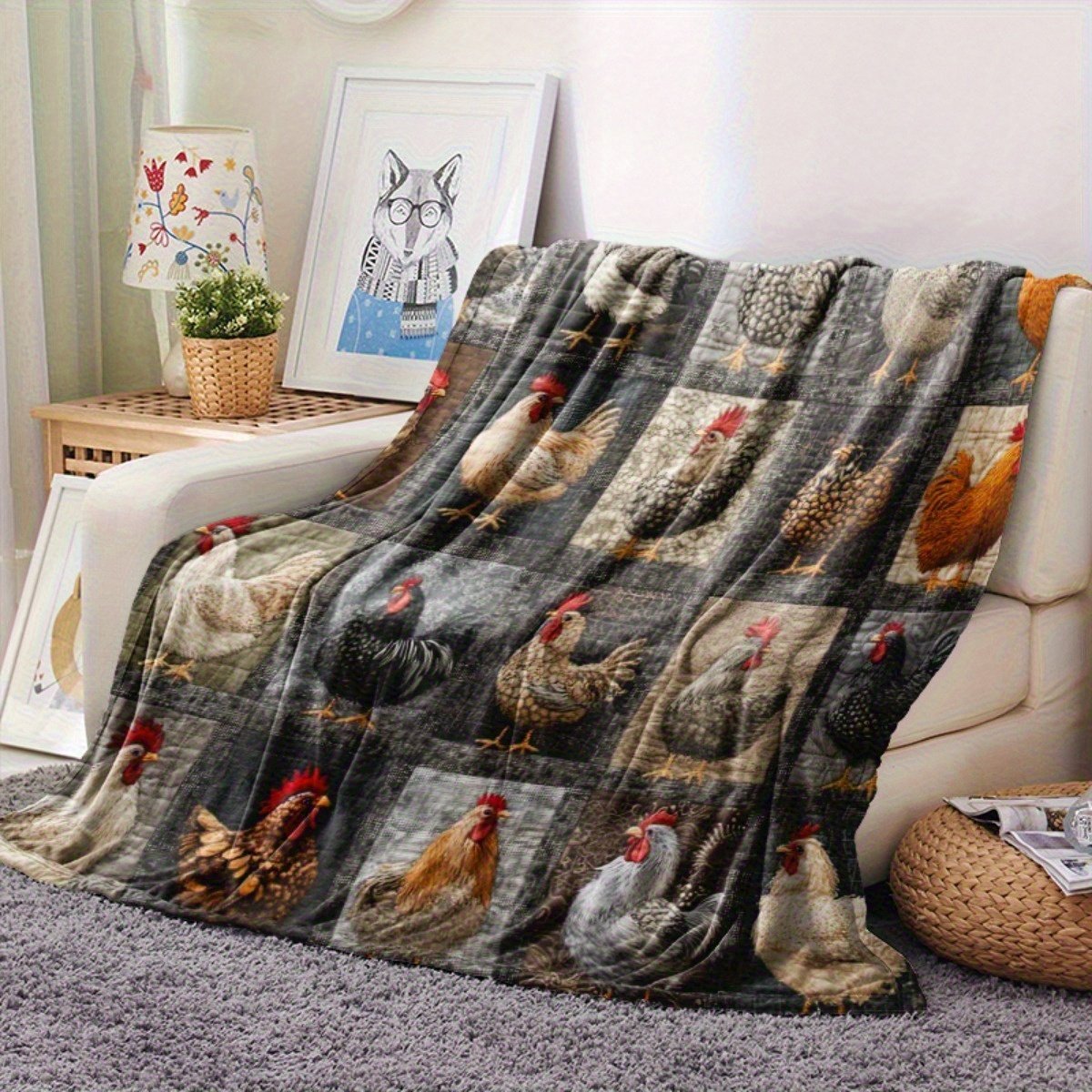 🎁TikTok Last Day Sale - 70% OFF🐓 Cozy Vintage Rooster Plaid Blanket 🧣 🎁Perfect Gift & Everyday Comfort! ✨