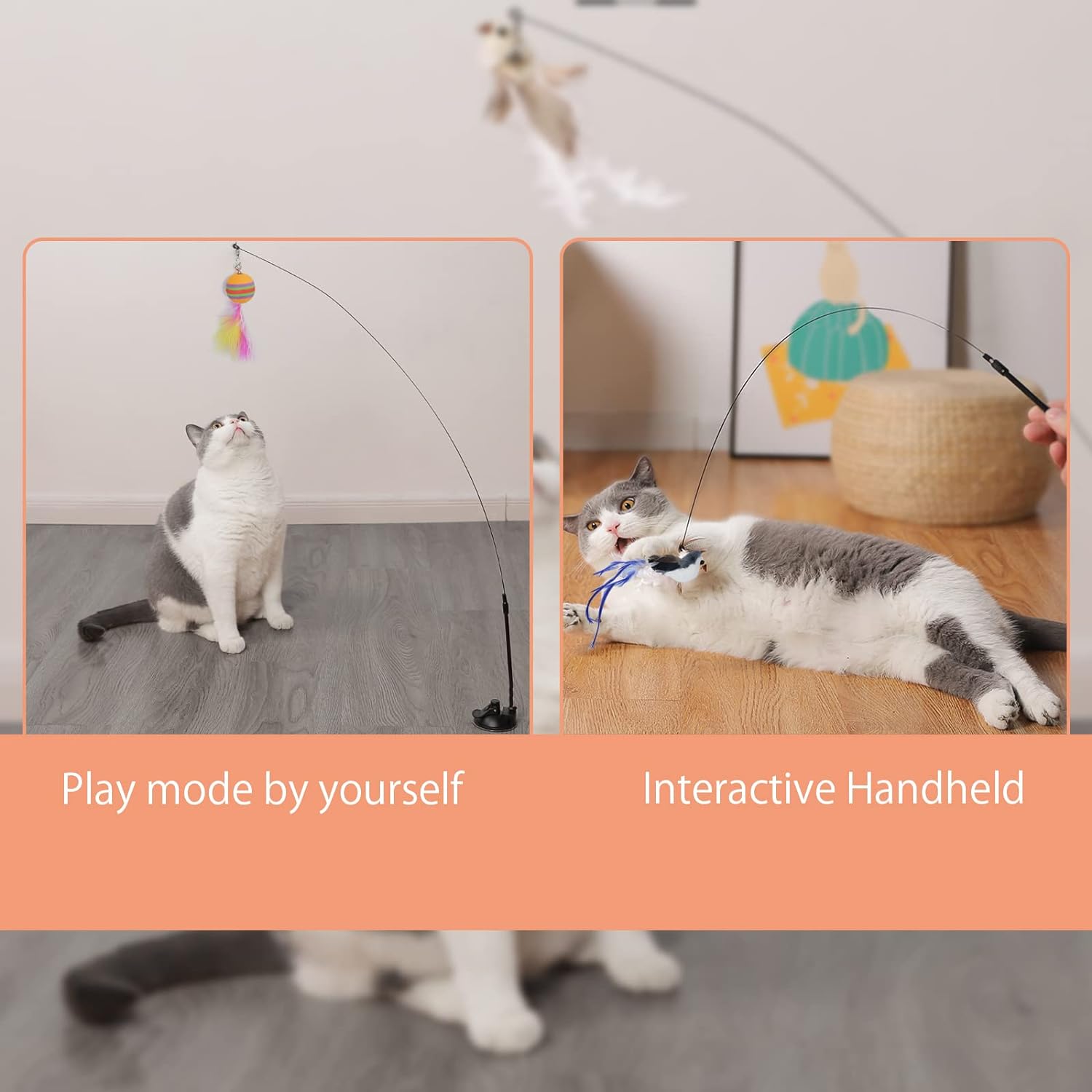 🎁Letzter Tag: 1 kaufen, 1 gratis bekommen😸Interaktives Katzenspielzeug aus natürlichen Vogelfedern