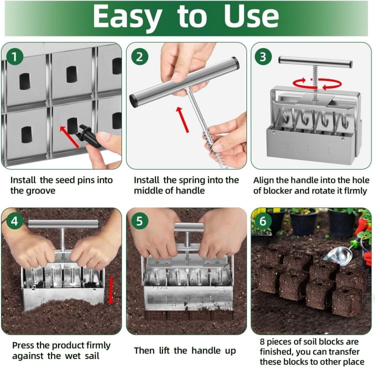 🔥Last Day Promotion 70% OFF🔥Cell Soil Block Maker with 3 Kinds Seed Pins