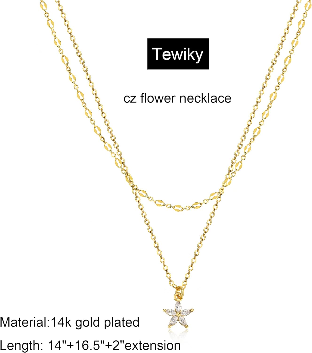 Tewiky Diamond Necklaces for Women, Dainty Gold Necklace 14k Gold Plated Long Lariat Necklace Simple Gold CZ Diamond Choker Necklaces for Women Trendy Gold Necklace Jewelry Gifts for Girls