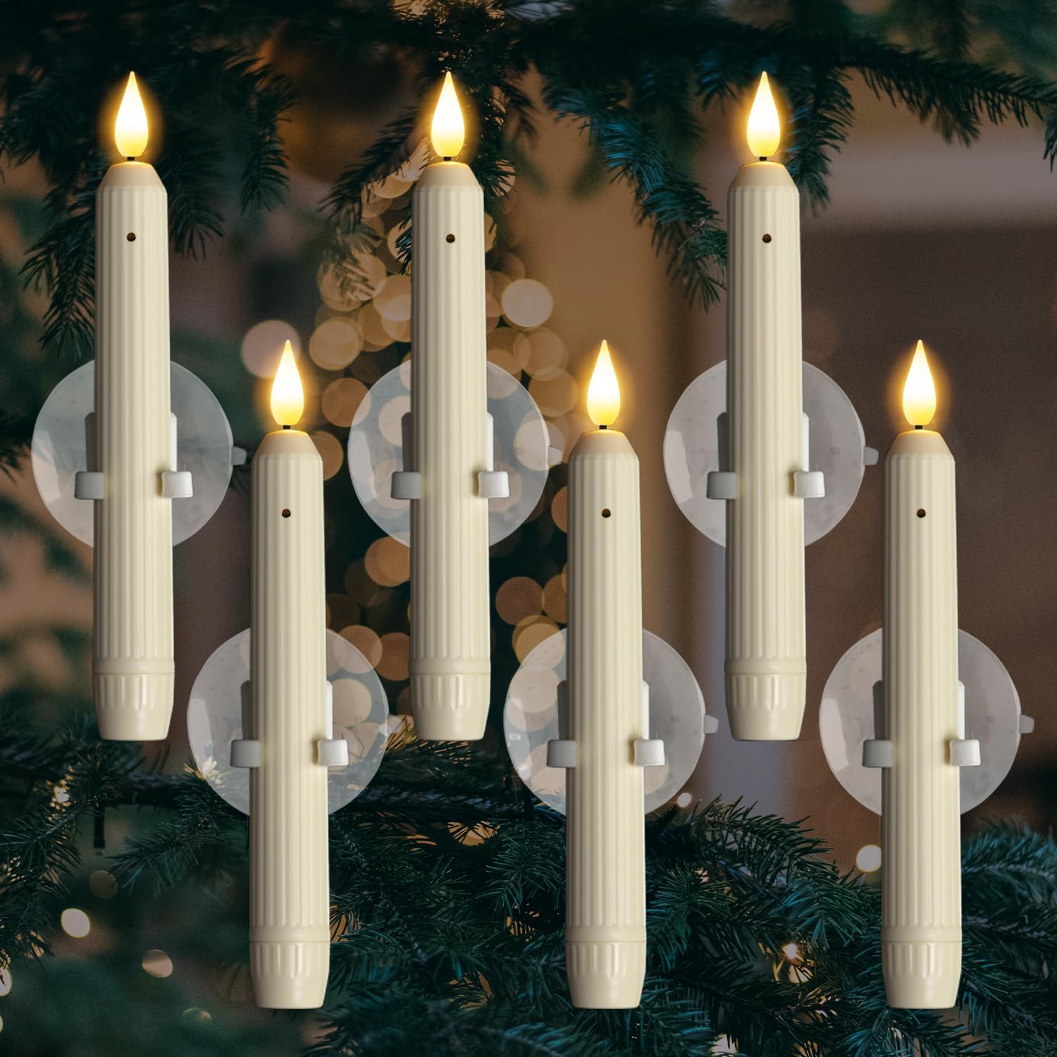 🔥Christmas Sales 50% OFF🎄 6 Pcs Window Flameless Led Taper Candles with Sensor Dusk to Dawn