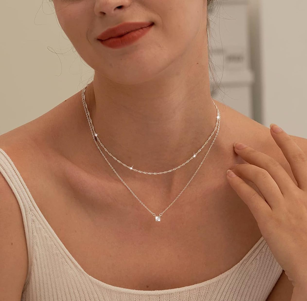 Tewiky Diamond Necklaces for Women, Dainty Gold Necklace 14k Gold Plated Long Lariat Necklace Simple Gold CZ Diamond Choker Necklaces for Women Trendy Gold Necklace Jewelry Gifts for Girls