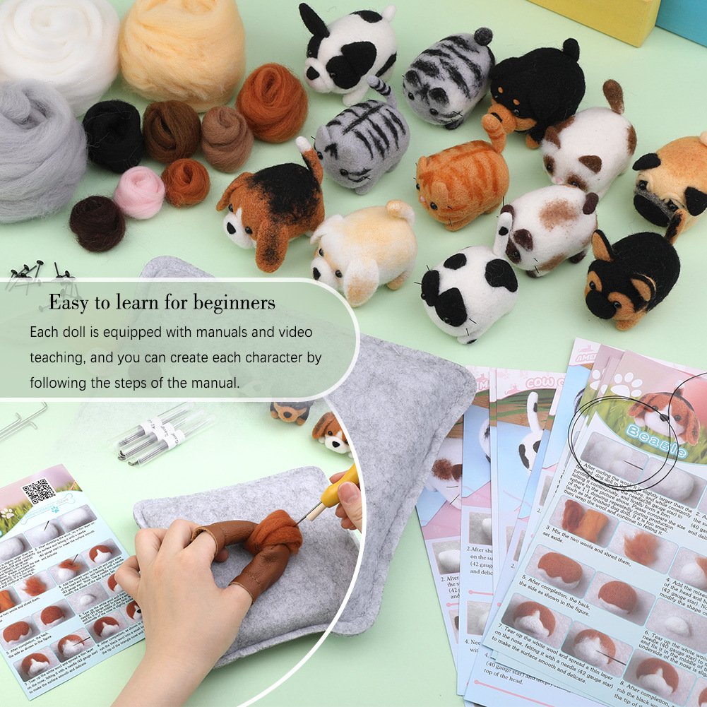 Animals Wool Felt Set with Instruction and Video