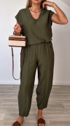 Ladies' U-neck Solid Color Casual Set