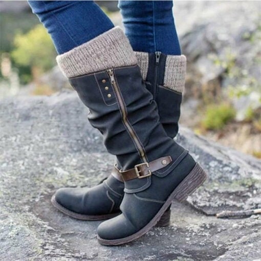 ⏰Last Day Promotion 50% OFF - Women’s Leather Flat Heel Mid-Calf Zipper Boots