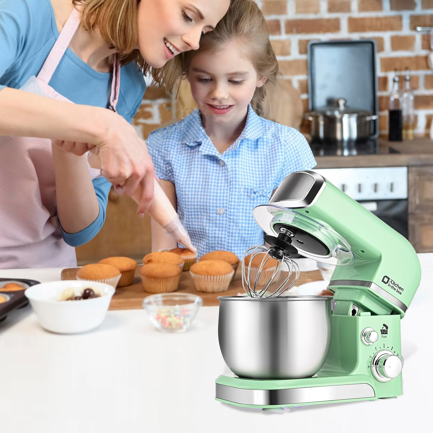 Kitchen in the box Stand Mixer,3.2Qt Small Electric Food Mixer,6 Speeds Portable Lightweight Kitchen Mixer for Daily Use with Egg Whisk,Dough Hook,Flat Beater (Blue)