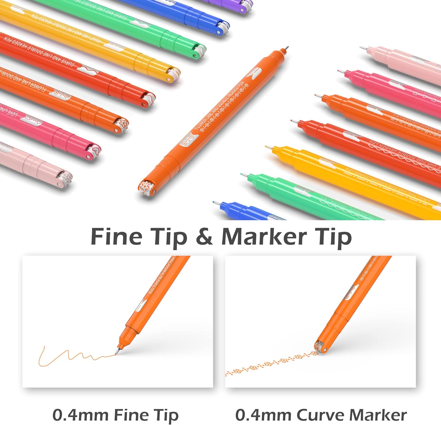 AECHY 8PCS Colored Curve Highlighter Pen Set for Note Taking, Dual Tip Pens with 5 Different Shapes & 8 Colors Fine Lines, for Kids Journaling Supplies