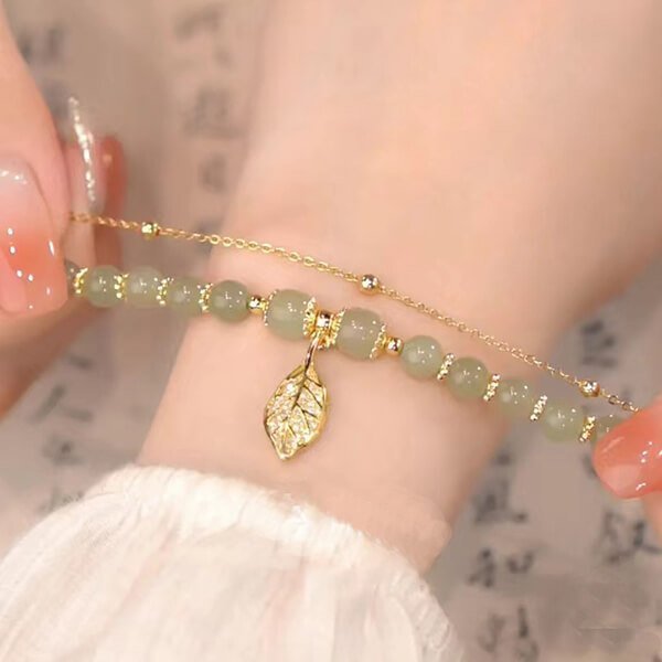 🔥Last Day Free Shipping 💞Hetian jade gold leaf bracelet🔥