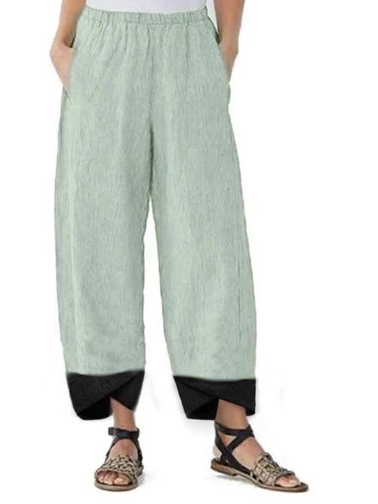 Women Cotton Linen Splicing Solid Color Irregular Pants