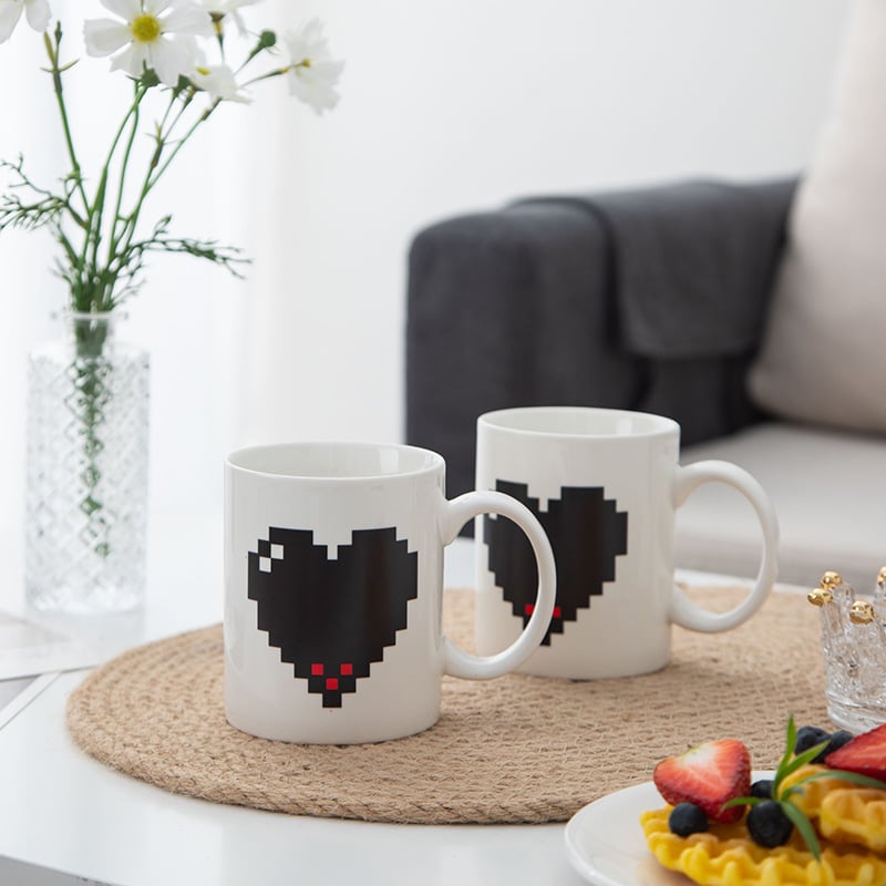 Pixel Heart Color Changing Ceramic Mug