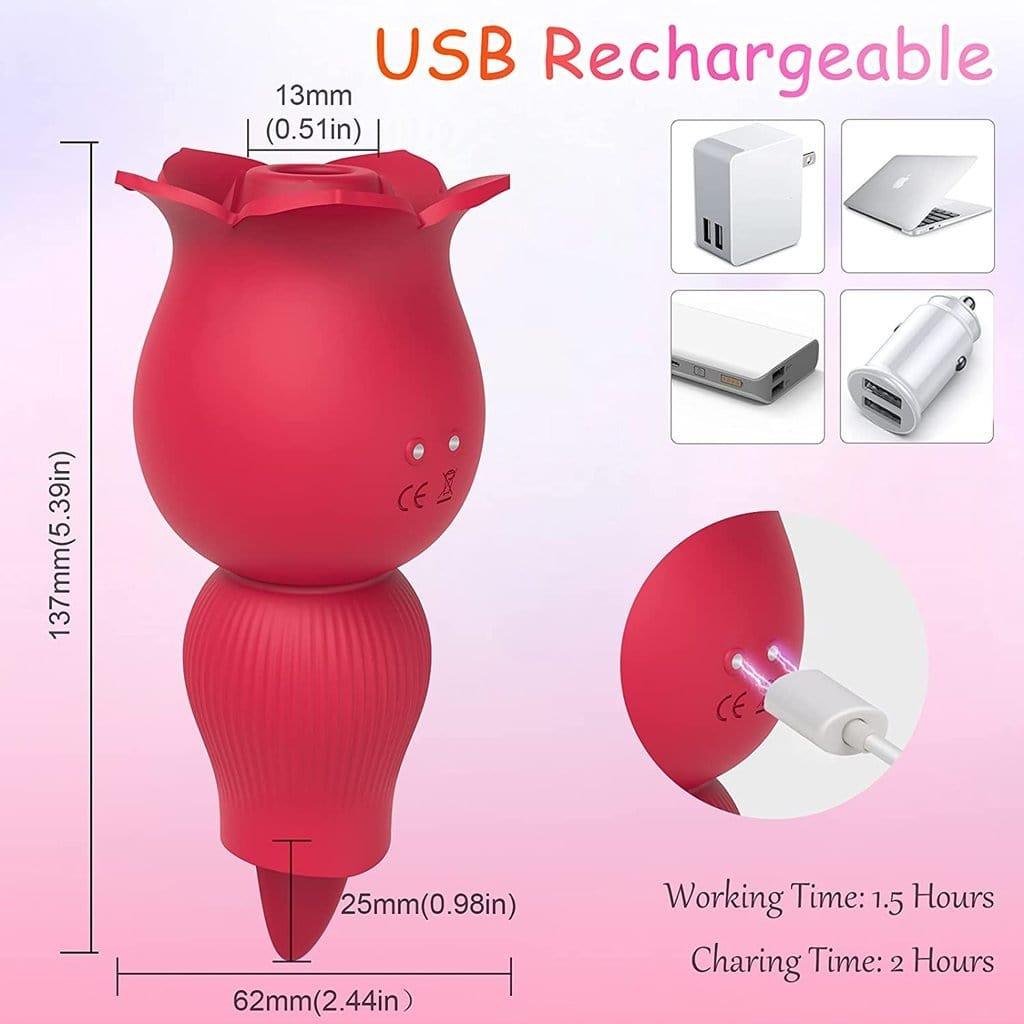 Rose Sucking and Tongue Vibrator 2 in 1 Rose Toy