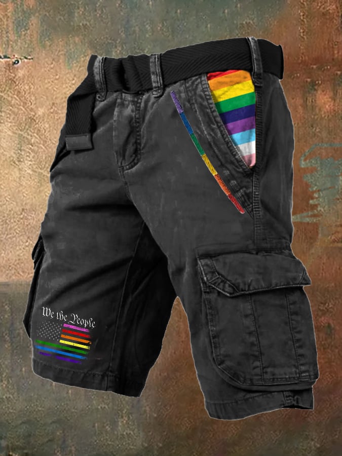 Men's Retro Gay Pride Print  Cargo Shorts