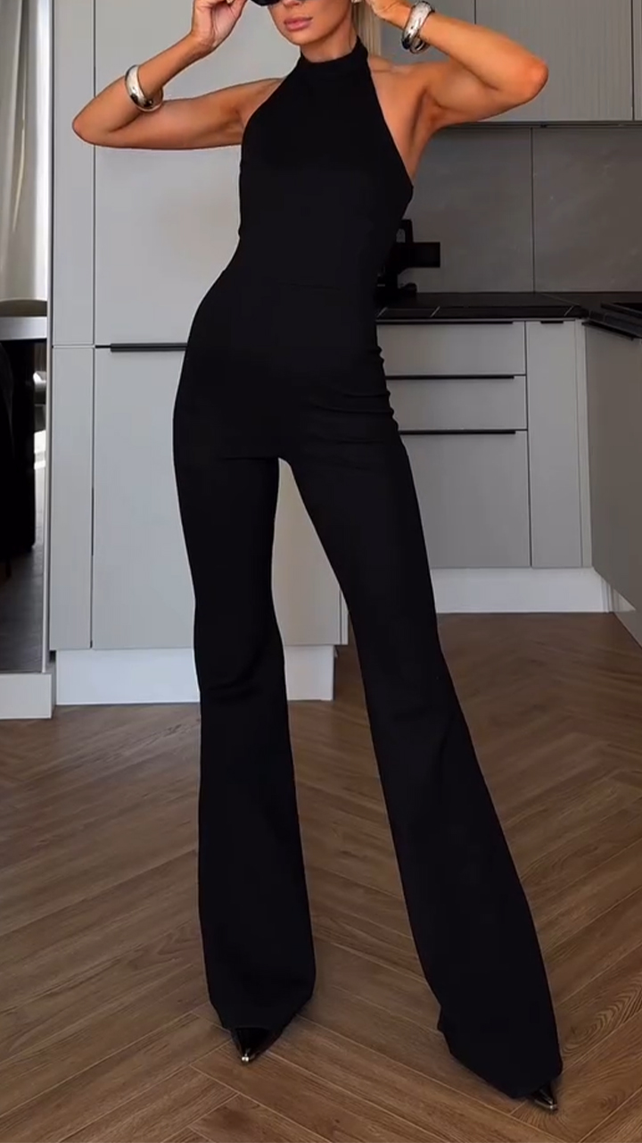 Ladies' Neck Hanging Hollow Slim Fitting Jumpsuit