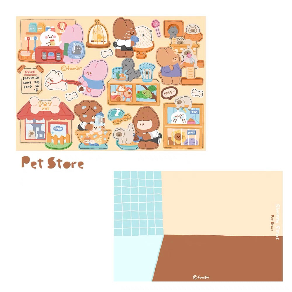 DIY Shopping Street Sticker Scene|Makeup Store|Pet Store|Clothing Store|Fitness