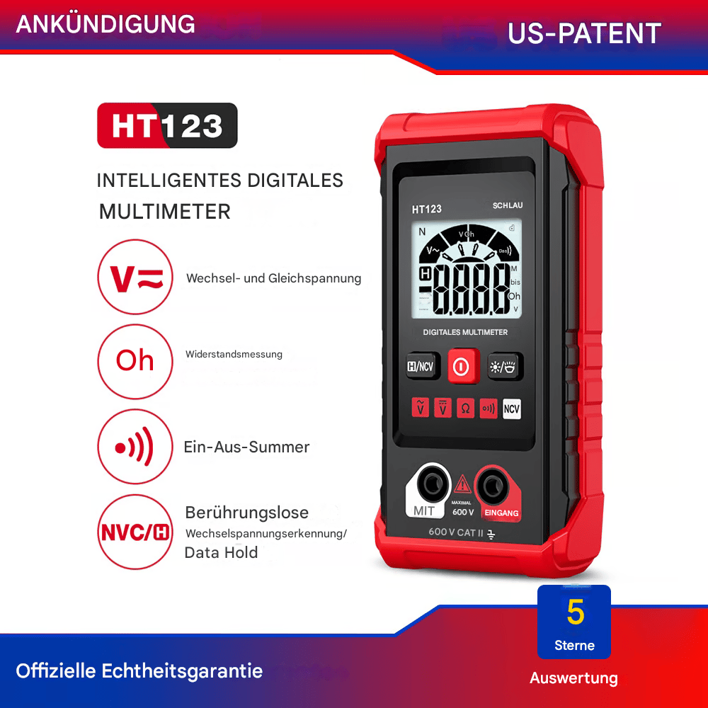 👍Neues automatisches Digitalmultimeter HT – mit berührungsloser Spannungsfunktion für Wechsel-/Gleichspannung (rot)