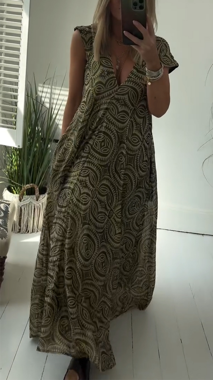 Women's V-neck Printed Casual Dress