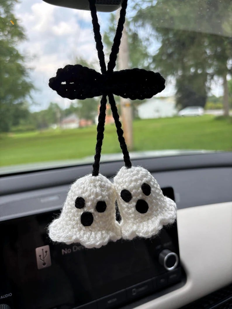 Halloween Crochet Ghost Car Charm