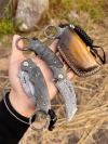 Handmade Damascus steel Folding Pocket EDC Knife-with cowhide sheath And pocket clip