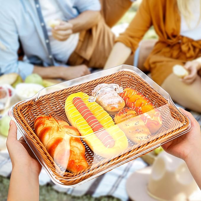 🔥Last Day Promotion 70% OFF🔥Handwoven Rattan Style Bread Basket with Clear Acrylic Lid