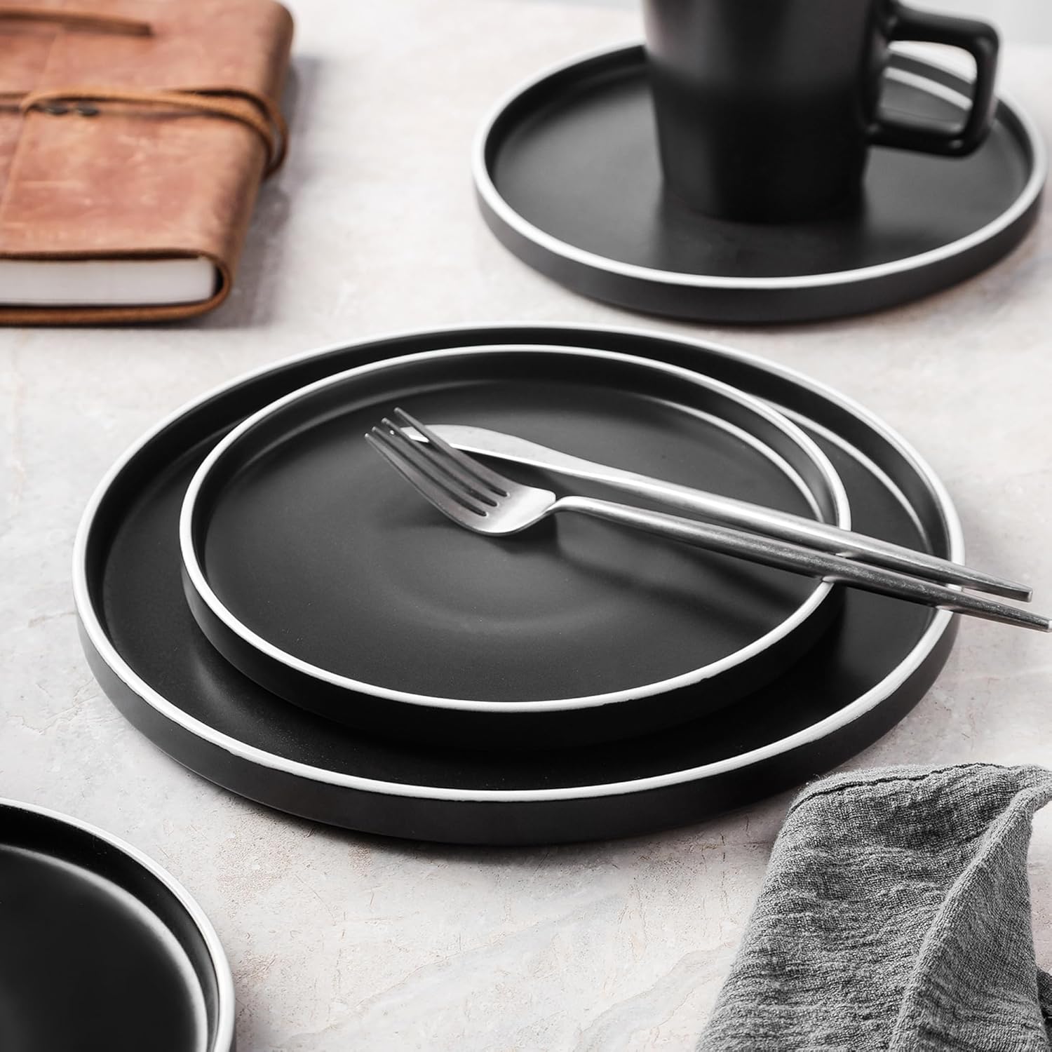 Stone Lain Coupe Dinnerware Set, Service For 4, Black Matte