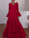 Women's V-neck Trumpet Sleeve Multi-layer Fishtail Temperament Dress