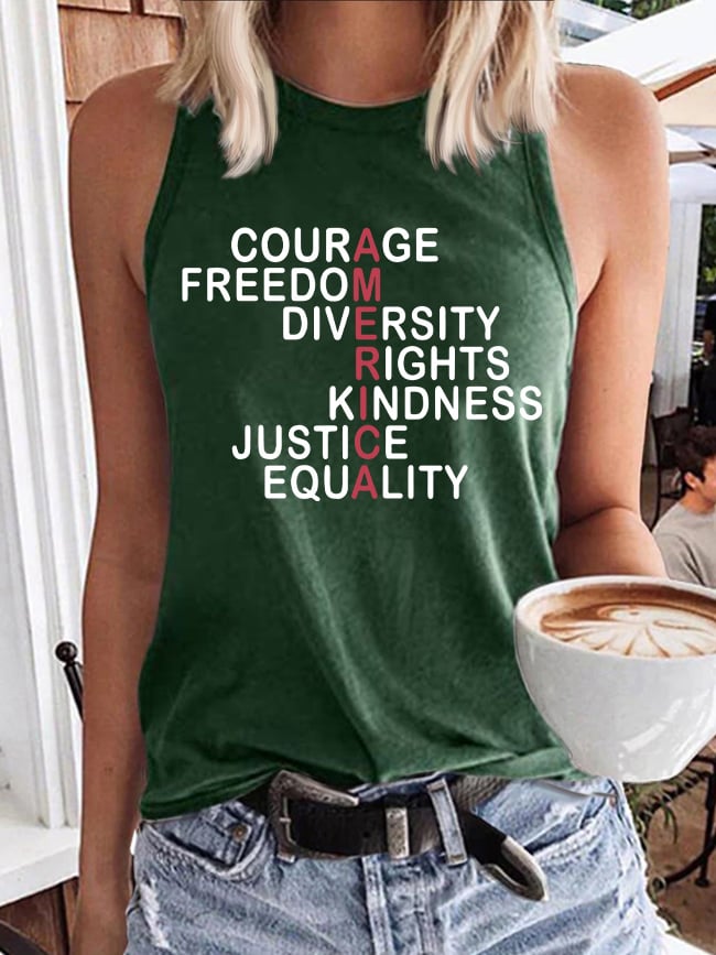 Retro America Courage Freedom Diversity Rights Kindness Justice Equality Print Tops Tank
