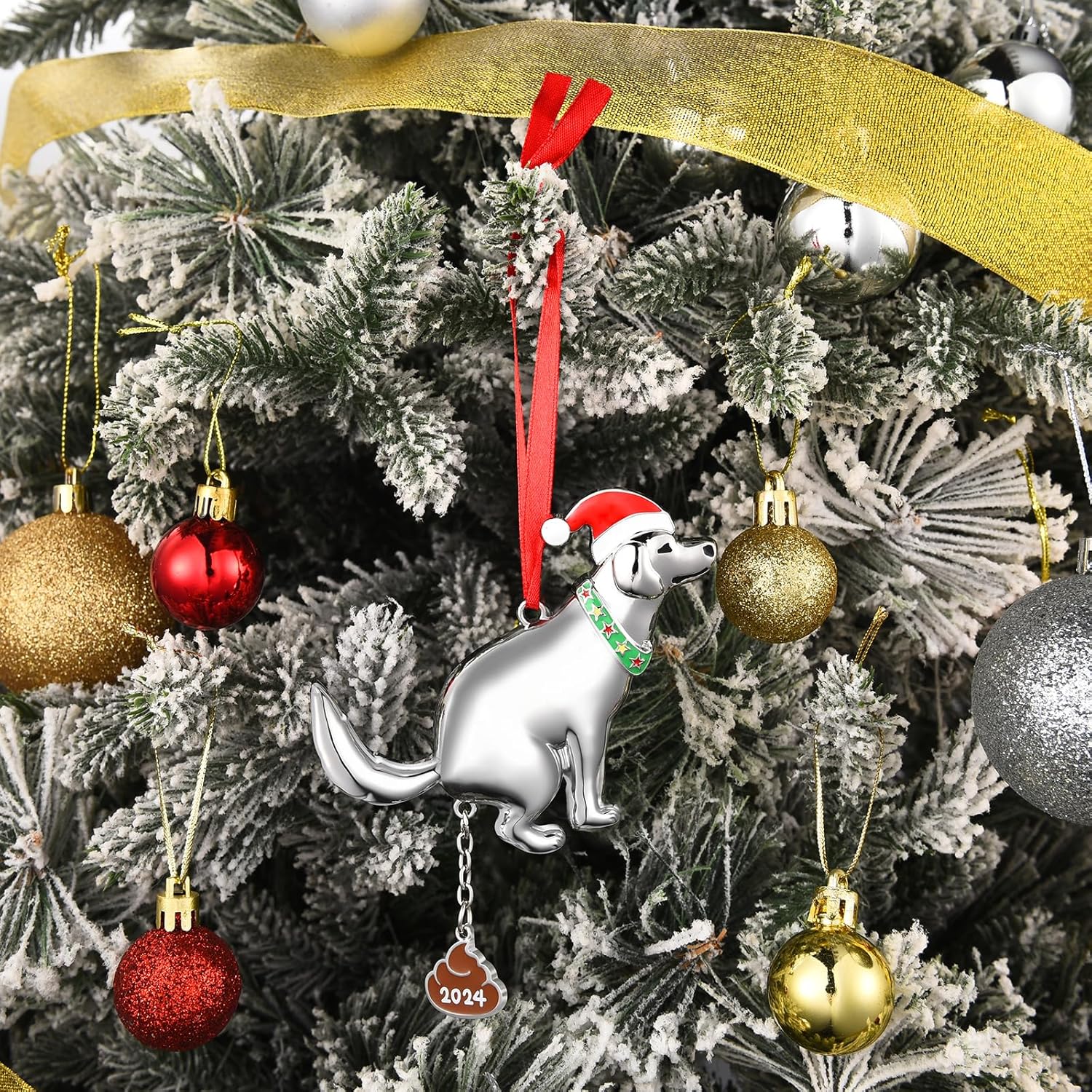 🎄🐕2024 Funny Pooping Dog Ornament for Christmas Tree Decoration