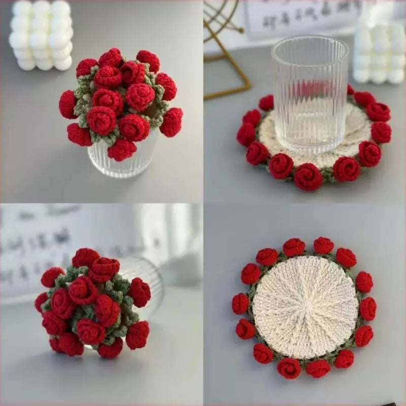 🌹100% Handmade Rose Coaster and Flower Basket Crochet