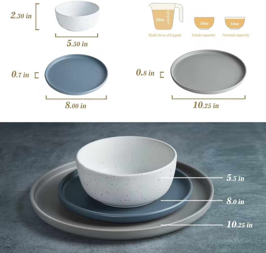 Famiware Mercury Plates and Bowls Sets, 12 Pieces Stoneware Dinnerware Sets, Dishes Set for 4, Microwave and Dishwasher Safe, Multi-color