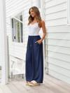 LILLUSORY Women's Linen Summer Palazzo Pants Flowy Wide Leg Beach Pants with Pockets