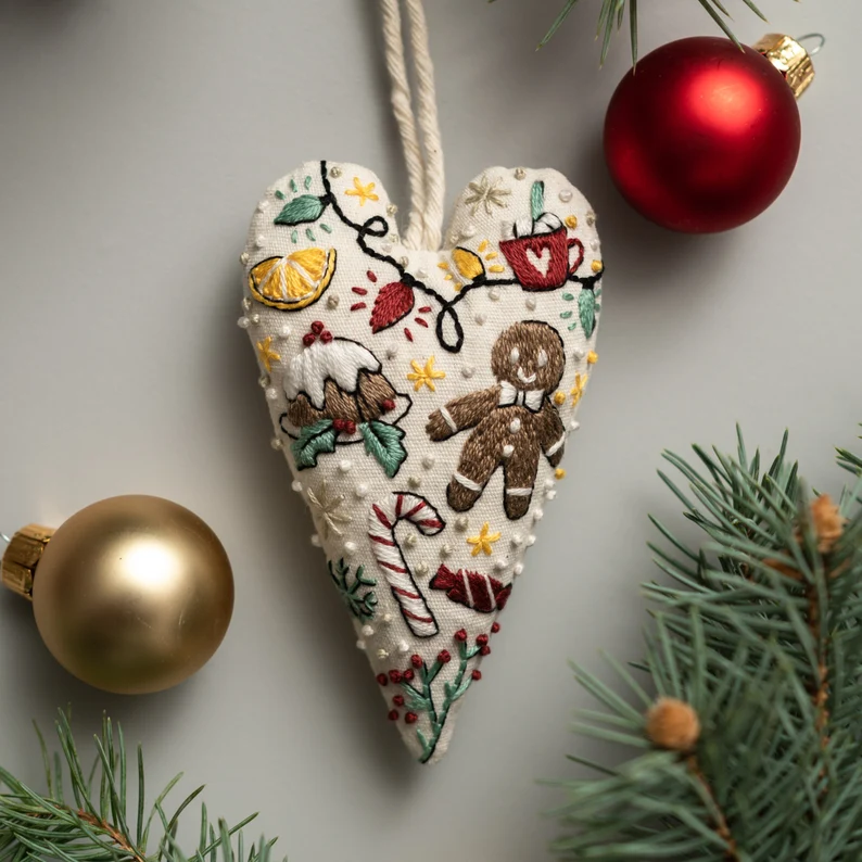 Heart Shaped Hand Embroidered Christmas Kit