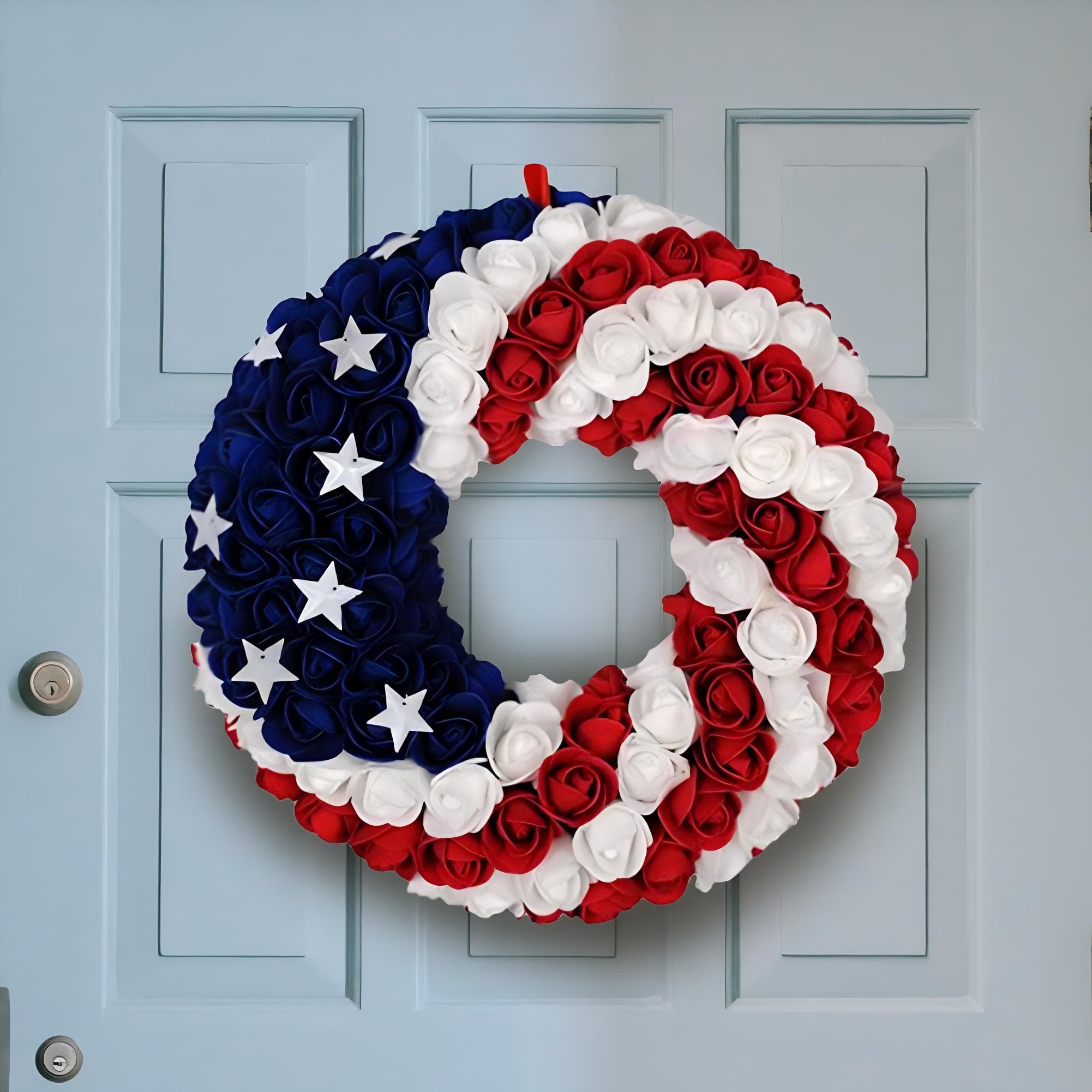 🔥Handmade Red White and Blue Roses Patriot Wreath - Ready to Ship