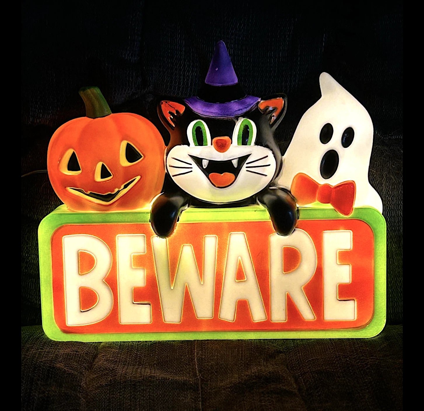 🎁TikTok Last Day Sale - 70% OFF🎃👻Halloween Lighted Blow Mold Vintage BEWARE Pumpkin Black Cat Ghost