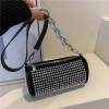 Women's shoulder bag full of diamonds, fashionable and versatile, bright diamond cylindrical bag