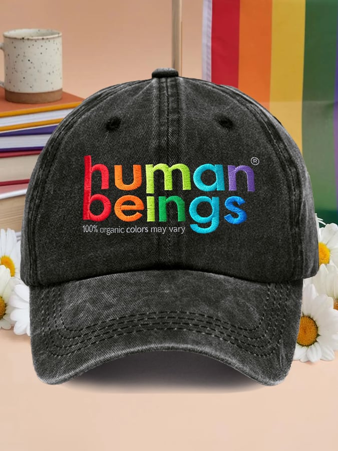 Retro Human Beings 100% Organic Colors May Vary Print Baseball Cap