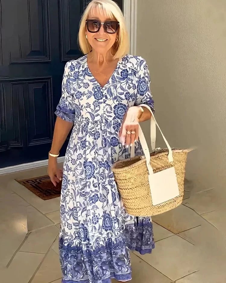 🔥Letzter Tag 49% RABATT😍Böhmisches Kleid mit V-Ausschnitt👗