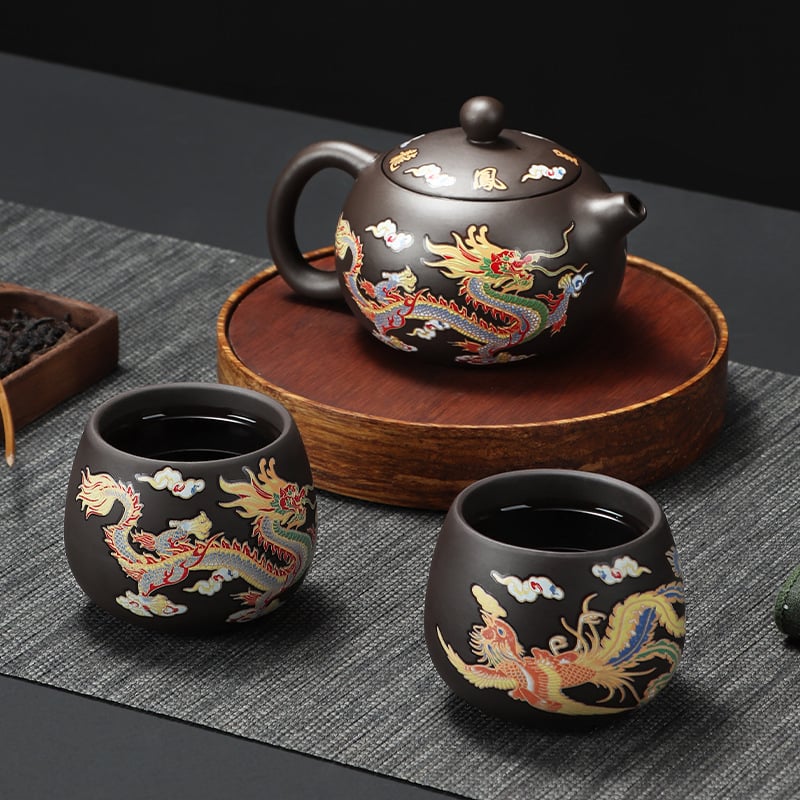 (🔥Last Day Promotions - 49% OFF) Handmade Color Changing Dragon & Phoenix Clay Teapot