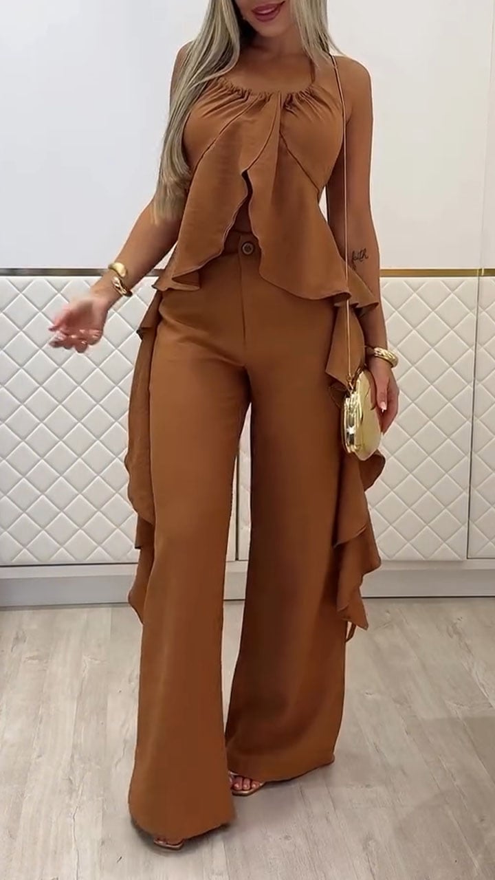 Women's Round Neck Halter Neck Irregular Casual Suit