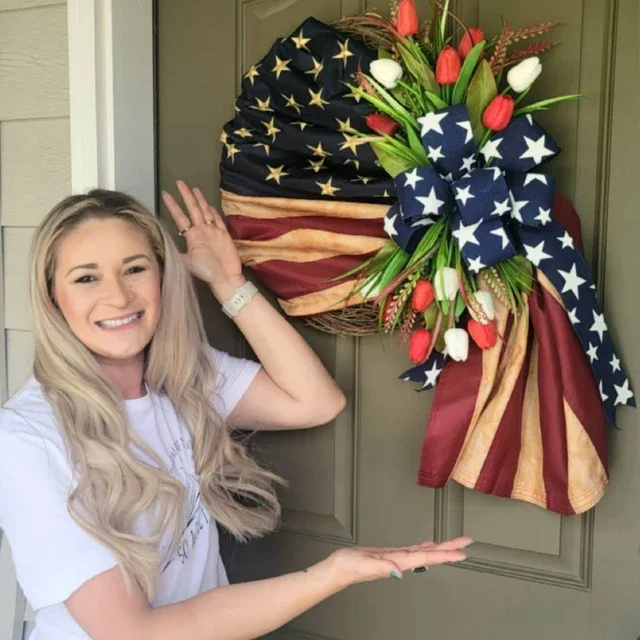 🏵100% Handmade Vintage American Flag Fallen Soldiers Memorial Rattan Wreath(𝐌𝐚𝐫𝐢𝐚𝐧𝐚 𝐒𝐦𝐢𝐭𝐡 𝐇𝐚𝐧𝐝𝐦𝐚𝐝𝐞®)
